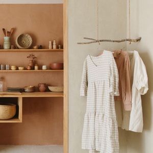 100% linen dress - beige gingham XS/S